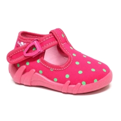 RENBUT 13-102 KAPCIE DZIEWCZĘCE BUTY DZIECIĘCE Z WKŁADKĄ SKÓRZANĄ RÓŻOWE W KROPKI r. 21