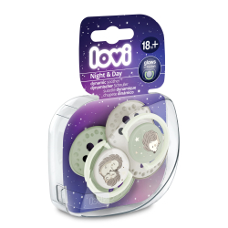 Lovi: Smoczek silikonowy dynamiczny 18m+ 2 szt Night&Day Hedgehog