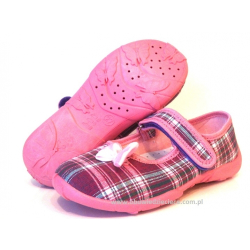 RENBUT 33-415 KAPCIE DZIEWCZĘCE BUTY DZIECIĘCE Z WKŁADKĄ SKÓRZANĄ FIOLETOWY W KRATKĘ r. 35