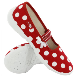 RENBUT 33-414 KAPCIE DZIEWCZĘCE BUTY DZIECIĘCE Z WKŁADKĄ SKÓRZANĄ CZERWONY W BIAŁE KROPKI r. 26